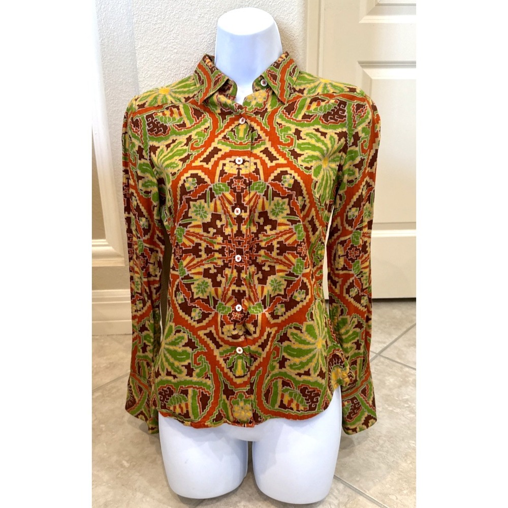 Robert Graham Paisley Red Green Button Up Shirt Flip Cuff Size S Career Preppy